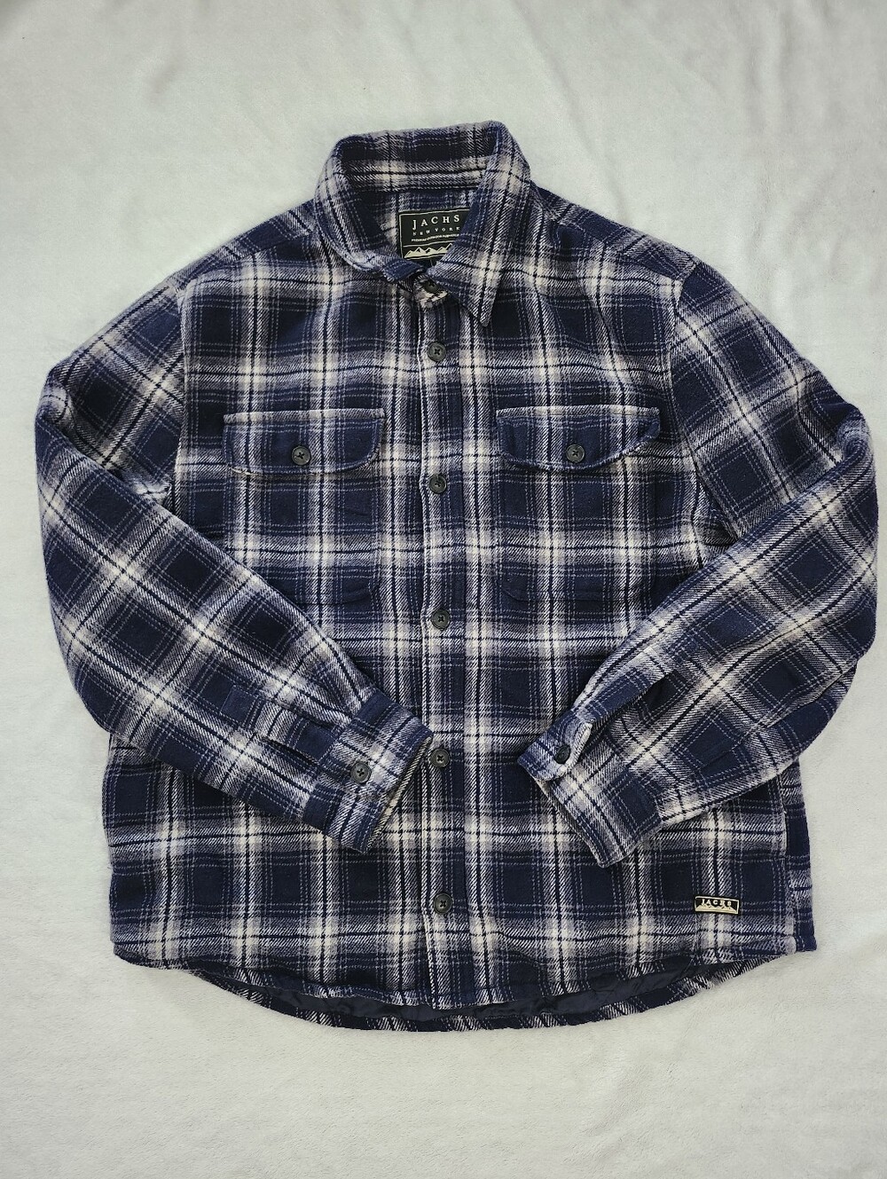 JACHS Blue Plaid Quilted Shacket Heavyweight Wool Blend Jacket XL | Cabincore